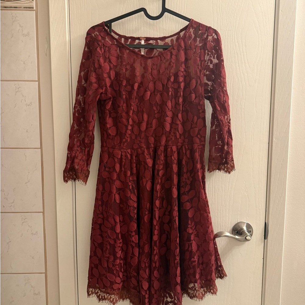 Free People Lace Burgundy Dress